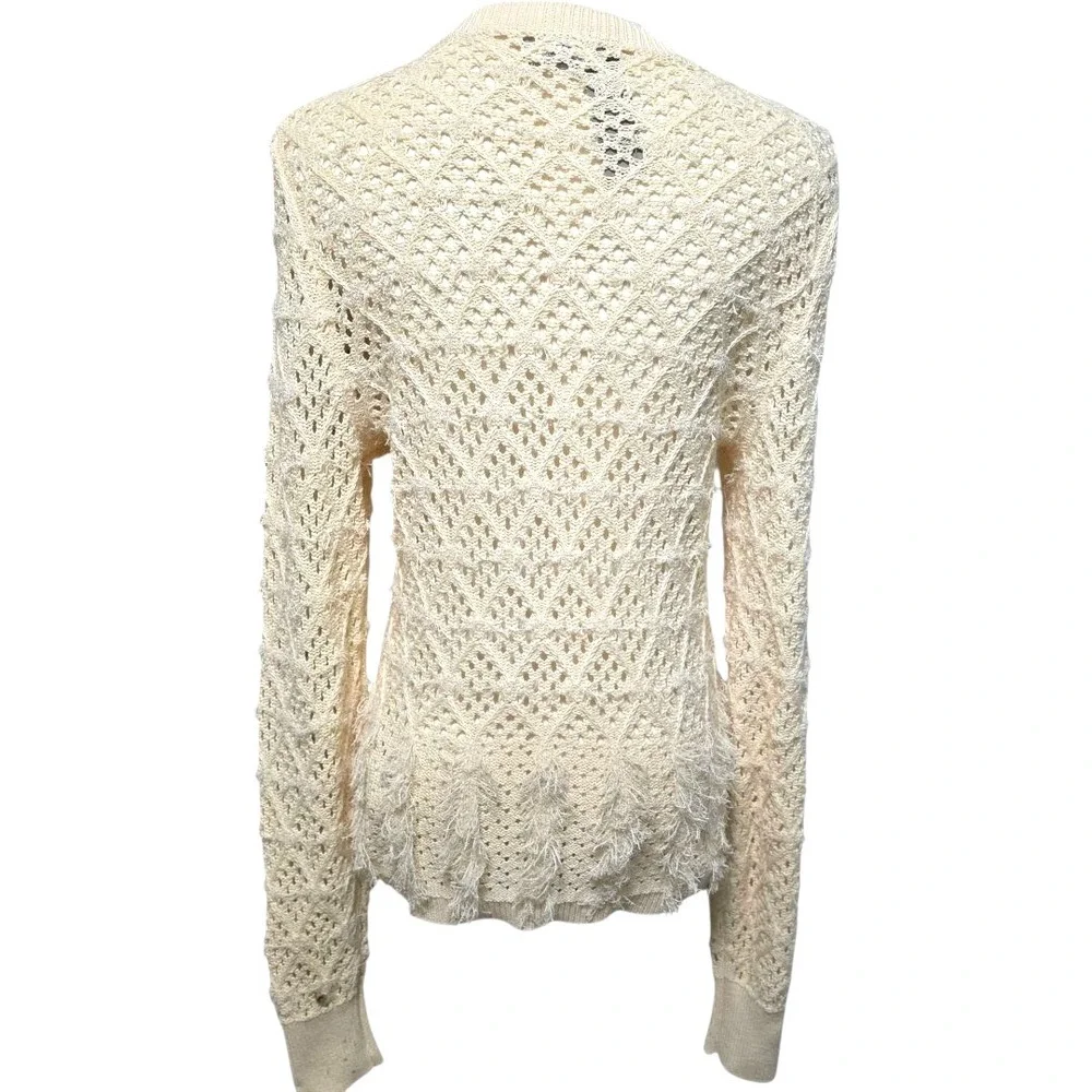 J. Crew Pointelle Crewneck Sweater with Fringe Warm‎ Sesame M NWT